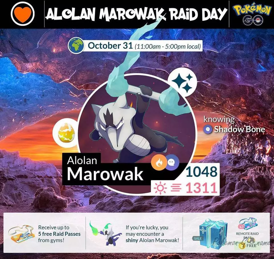 Инфографика события Alola Marowak Raid Day
