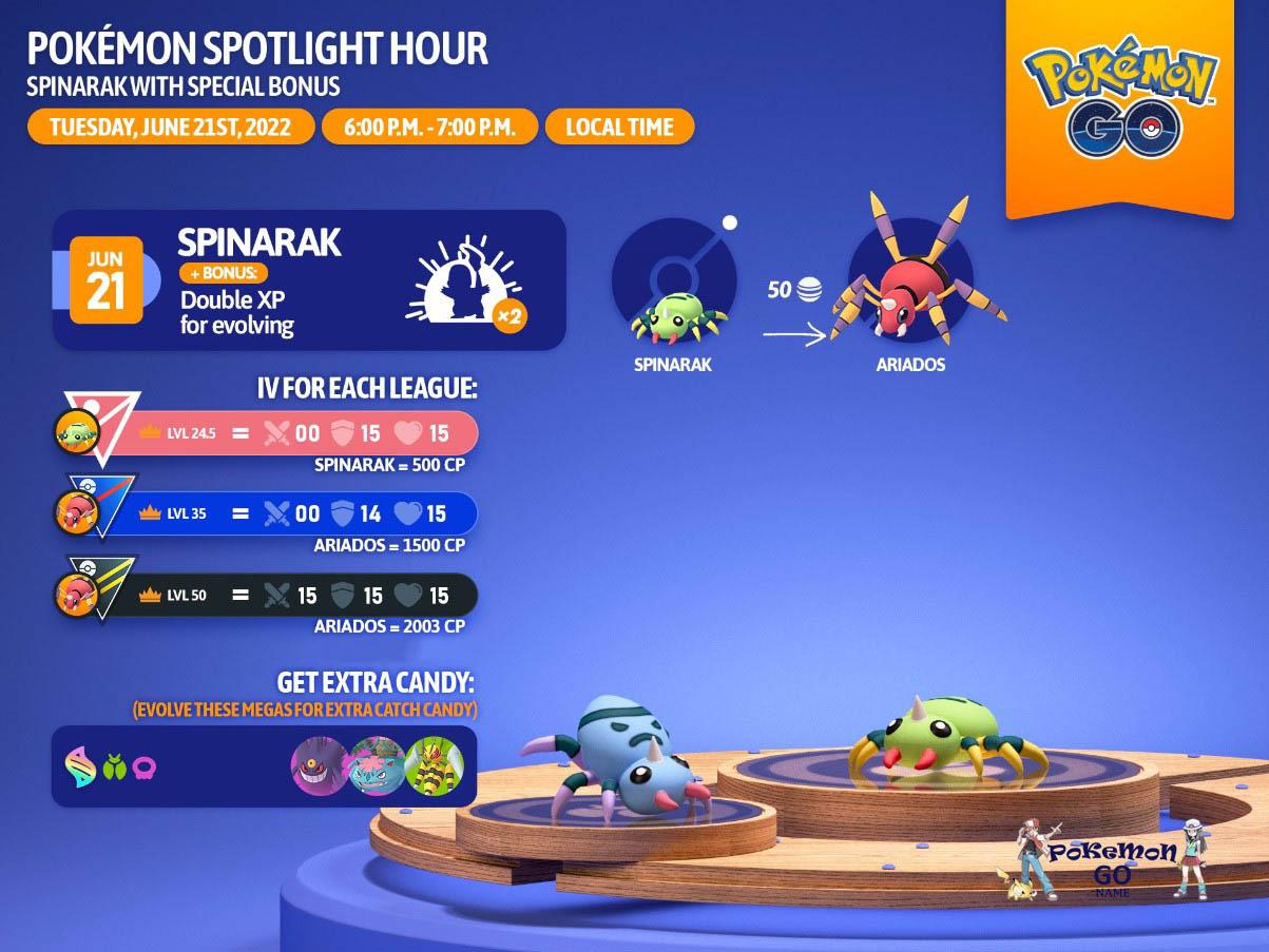Spinarak Spotlight Hour June 2022 PokemonGO.Name
