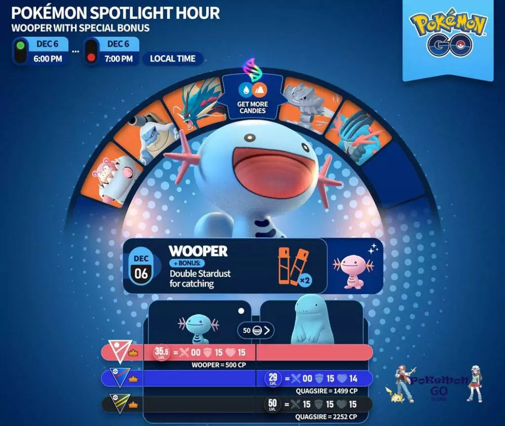 Час спавна Покемона Wooper 6 декабря 2022