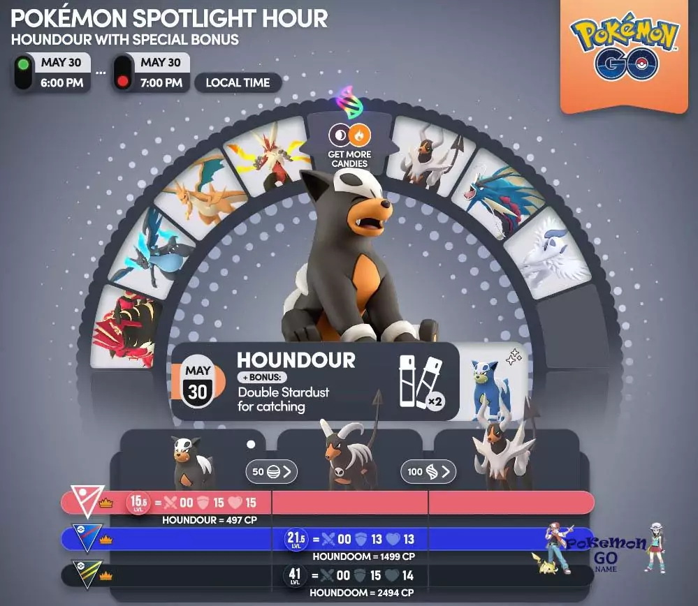 Час спавна Покемона Houndour 30 мая 2023