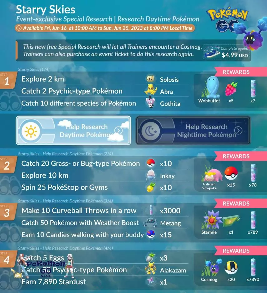 Special Research Starry Skies Guide - Daytime Pokémon