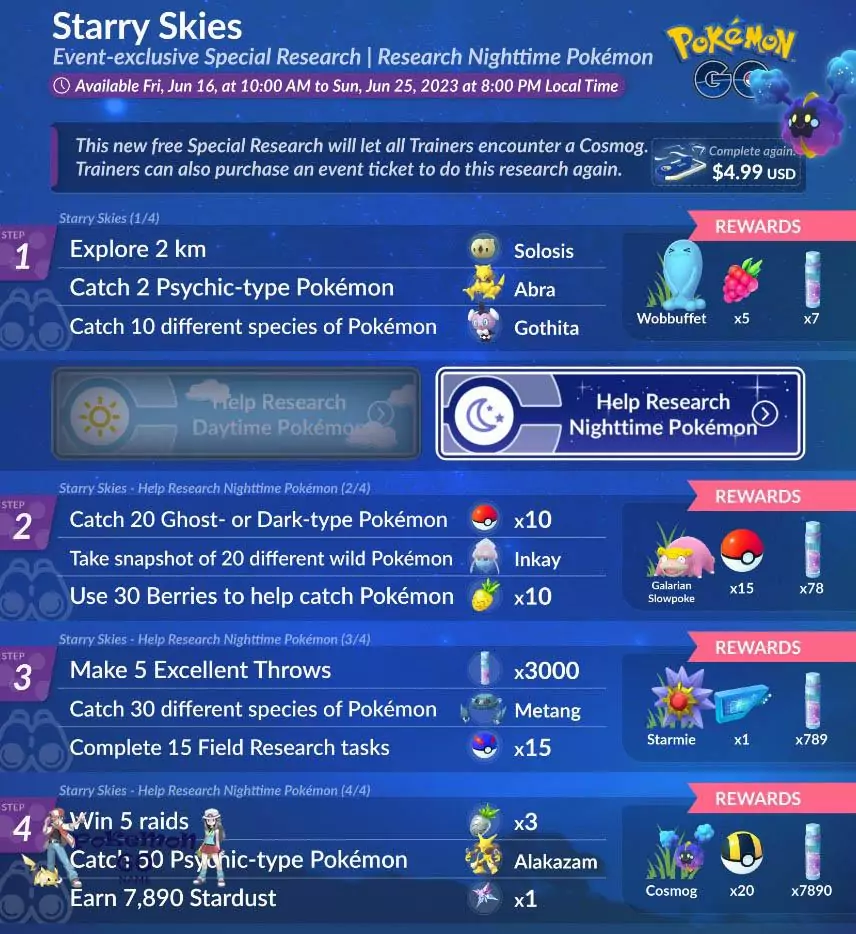 Special Research Starry Skies Guide - Nighttime Pokémon