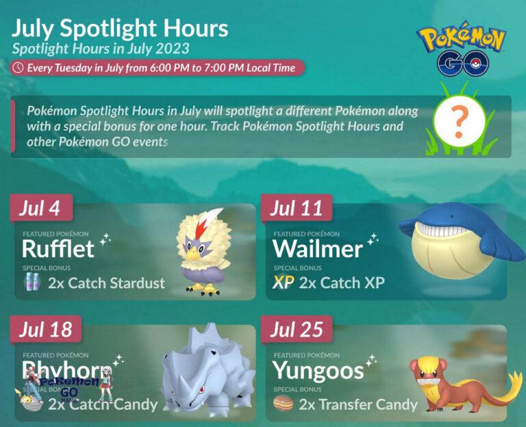 Spotlight Hours в июле 2023 года PokemonGO.Name