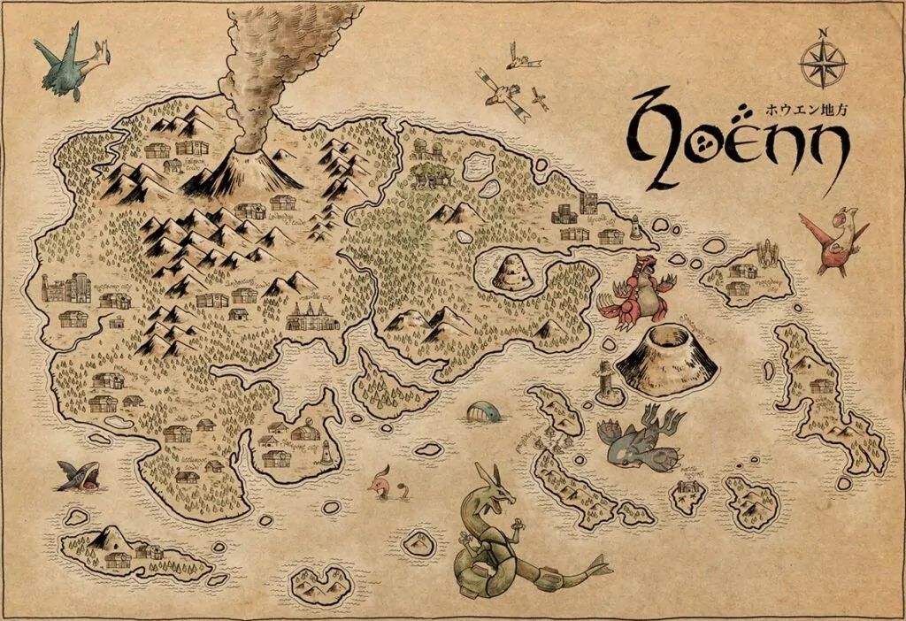Карта региона Hoenn — 3 поколение Покемонов