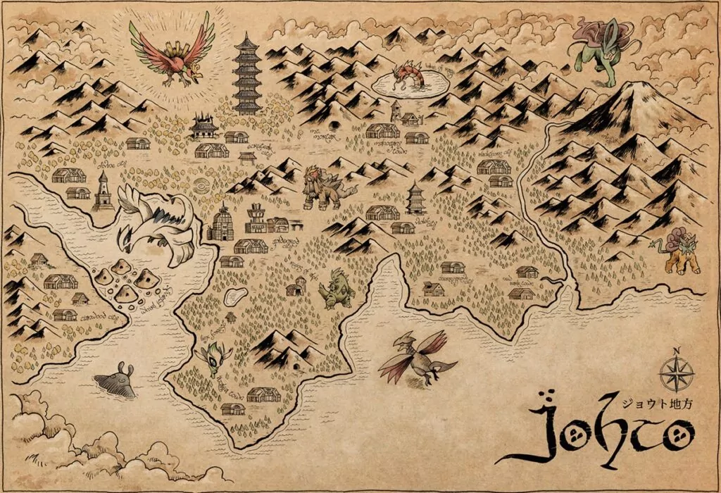 Карта региона Johto — 2 поколение Покемонов