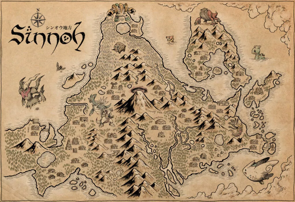 Карта региона Sinnoh — 4 поколение Покемонов